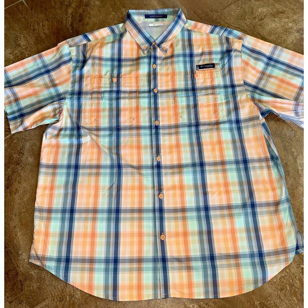 Columbia PFG Super Tamiami Mens Short Sleeve Plaid Button Down Shirt 2XL